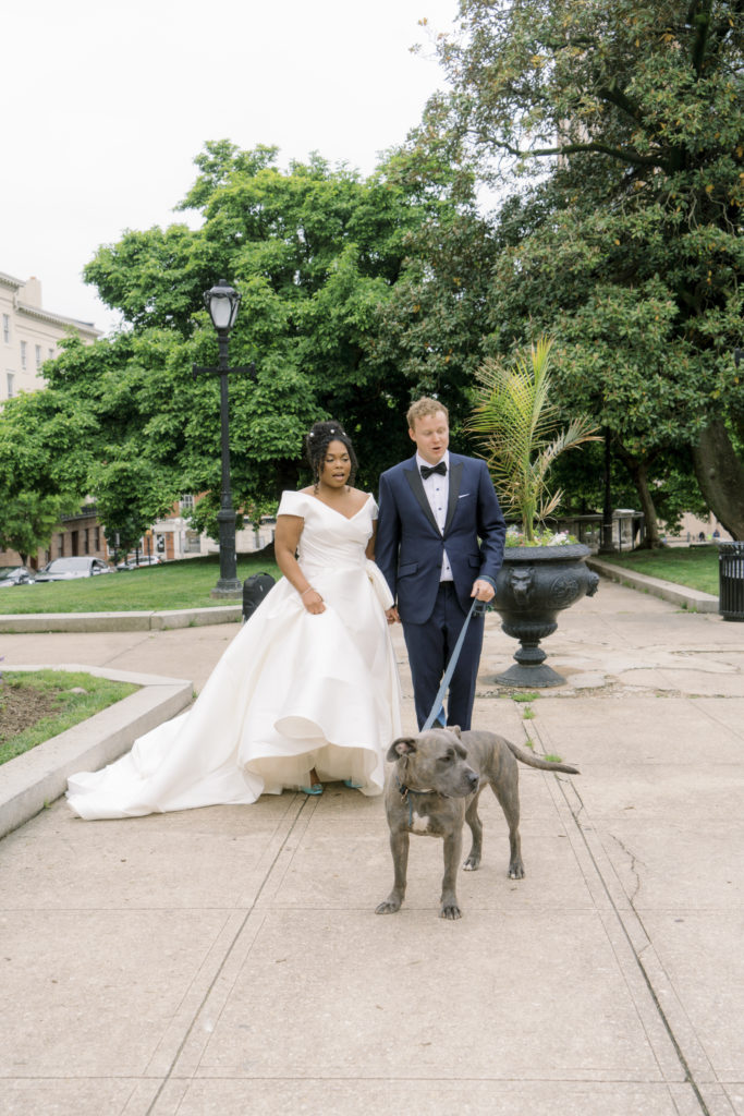 baltimore wedding couple with dog
