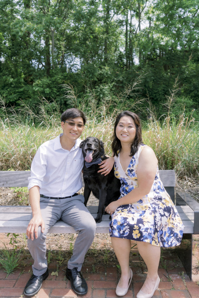 engaged couple with their dog during their engagement session