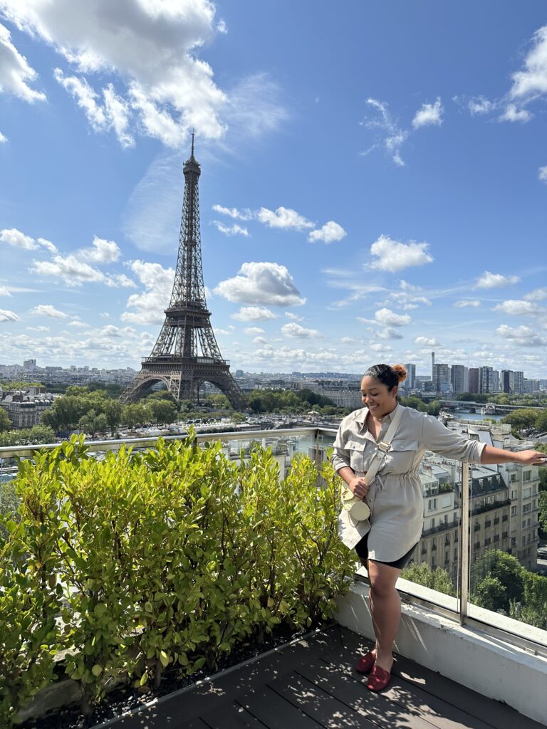 View of the Eiffel Tower from Shangri-La Hotel in Paris France